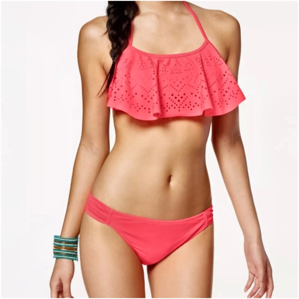 - California Waves Coral Laser Cut Flounce Bikini! NEW!